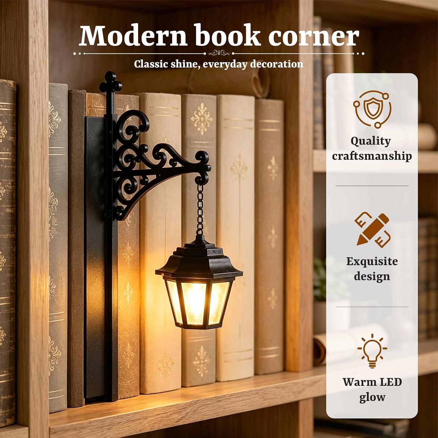 Mini Bookshelf Lantern Lamps, Warm LED - 2 Pack