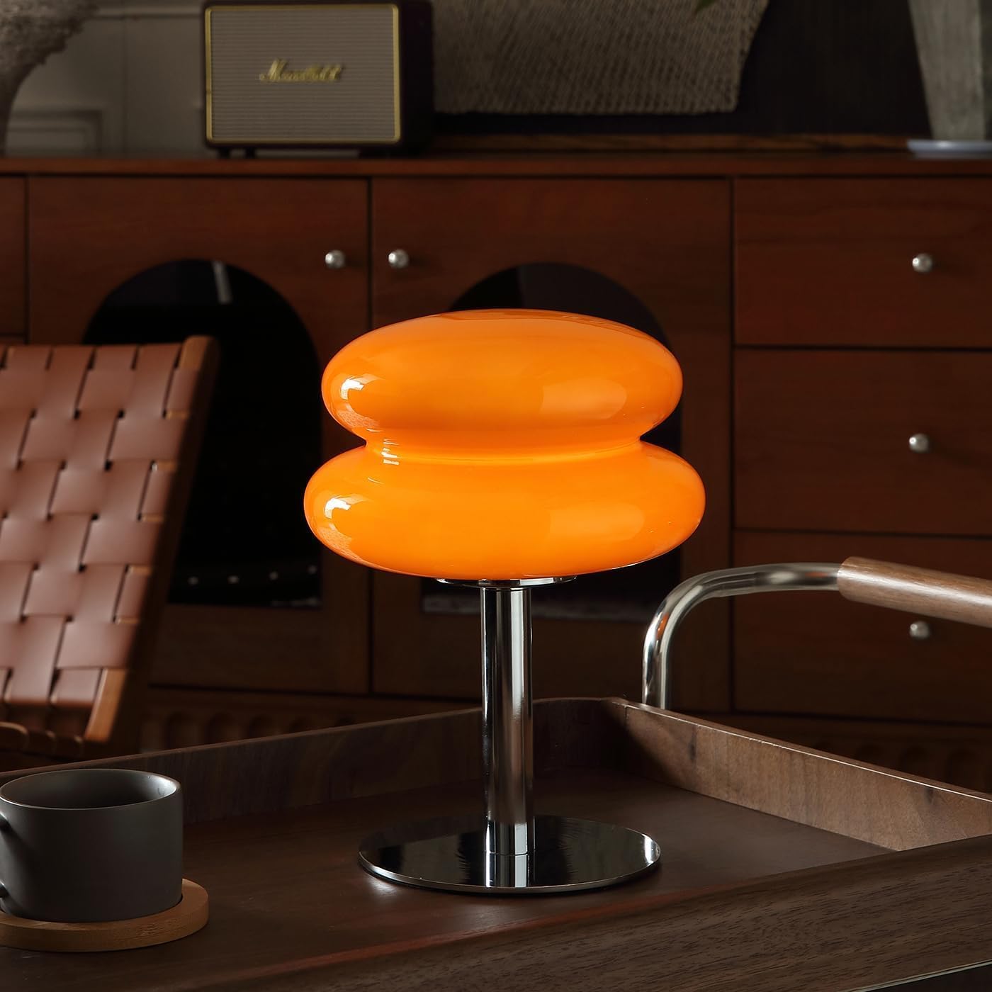 Mushroom Table Lamp, Dimmable - Mid-Century Bedside Lamp, Orange
