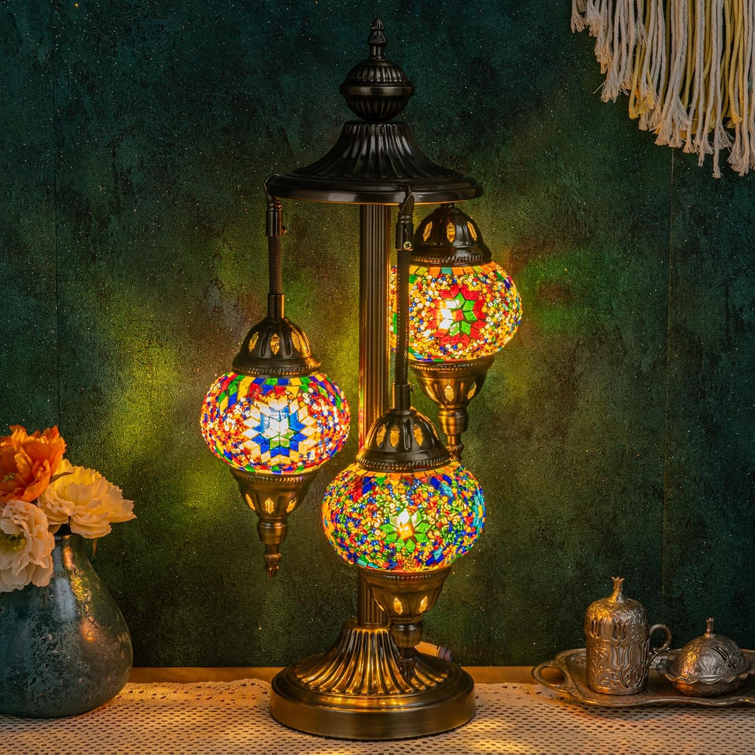 Three-Globe Turkish Mosaic Lamp