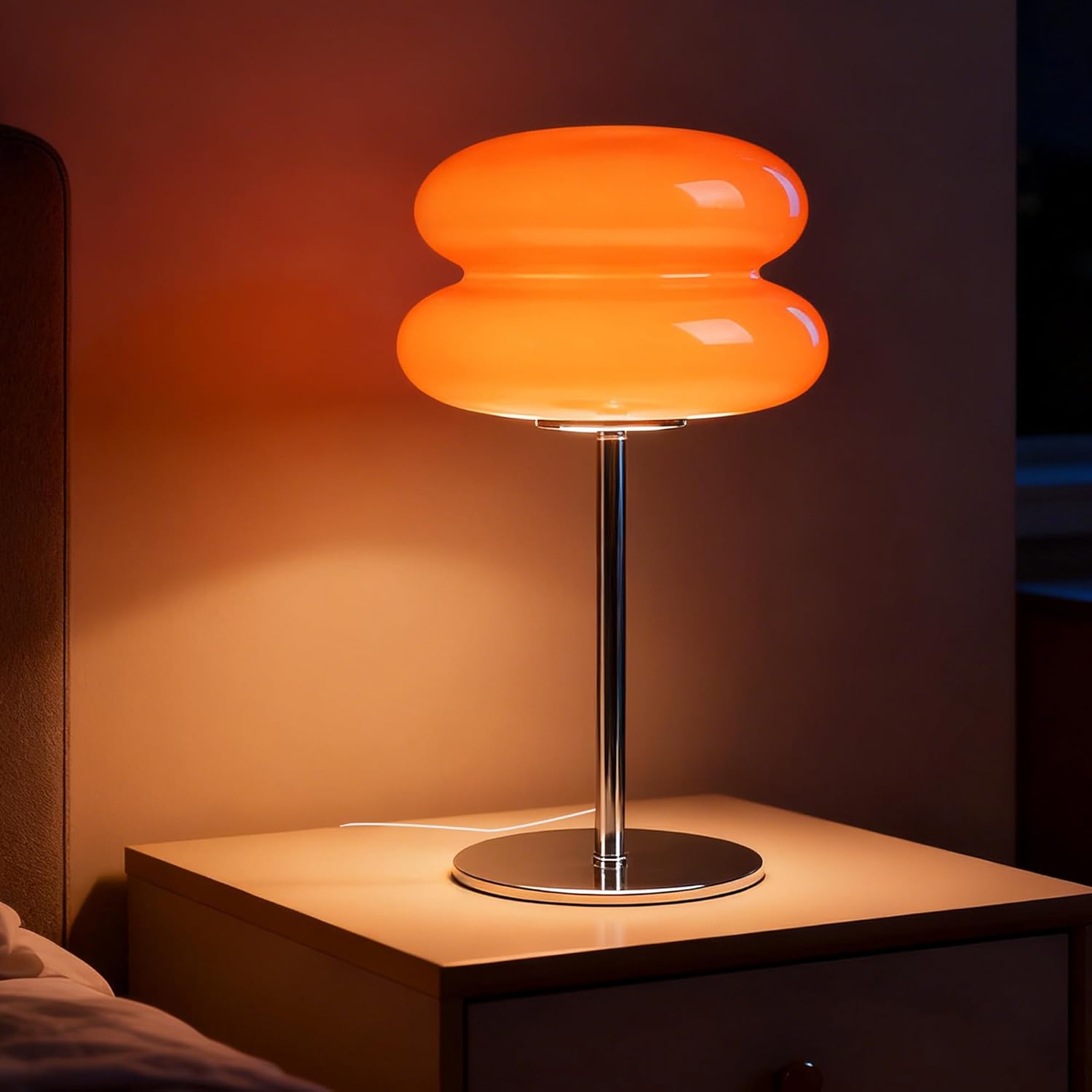 Mushroom Bedside Lamp, Dimmable - Vintage Style for Nightstands, Orange