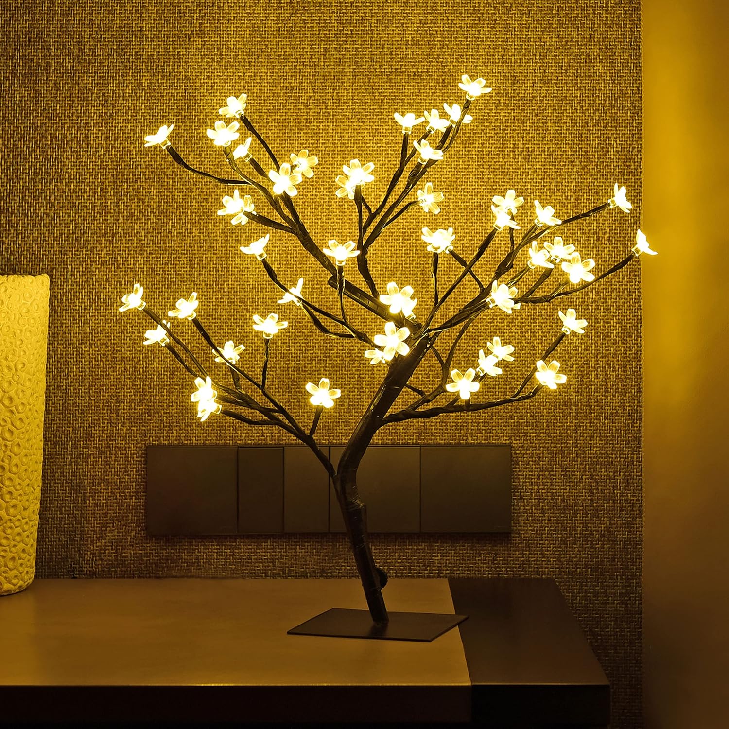 Cherry Blossom LED Bonsai Tree Light, 18 in - 48 Warm White LEDs, Metal Base