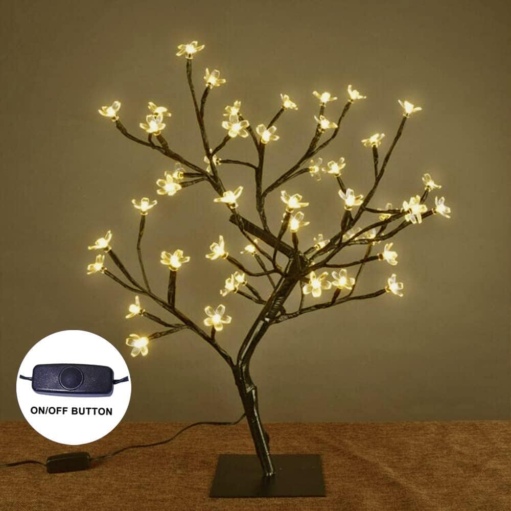 Cherry Blossom LED Bonsai Tree Light, 18 in - 48 Warm White LEDs, Metal Base