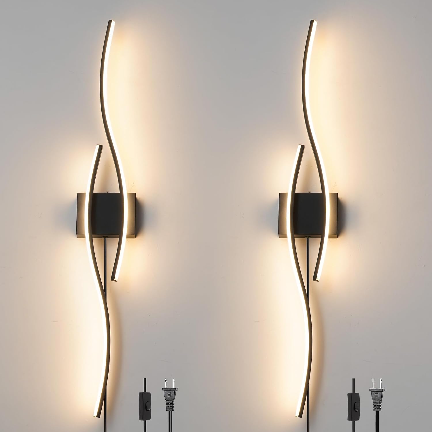 Two Plug-In Dimmable Wall Sconces