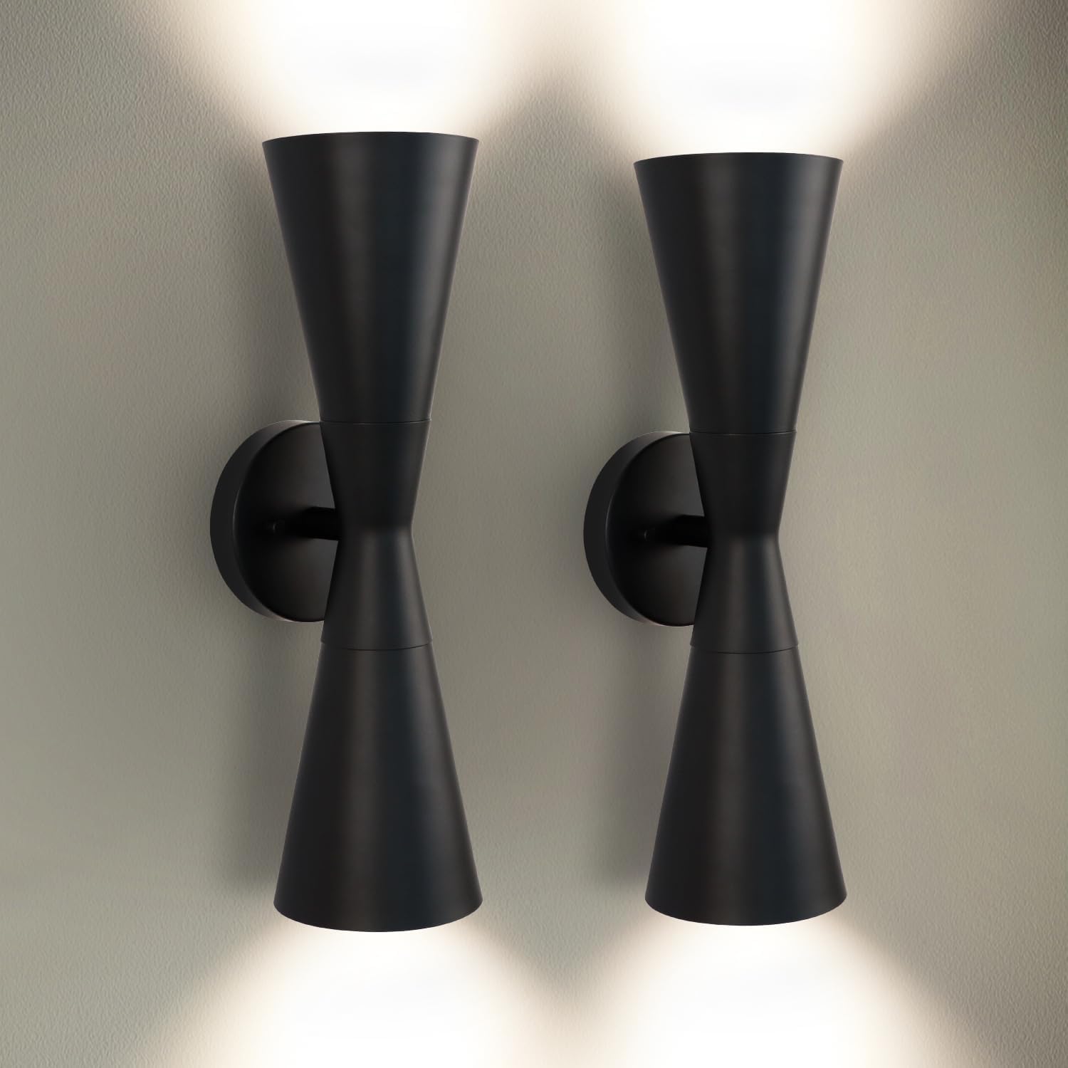 Two Black Up-Down Wall Sconces